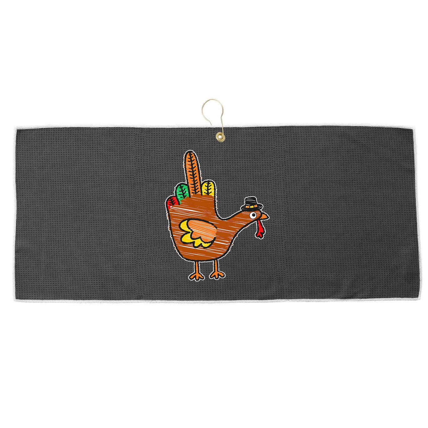 Thanksgiving Turkey Bird Middle Finger Large Microfiber Waffle Golf Towel