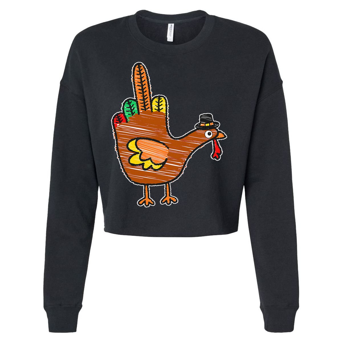 Thanksgiving Turkey Bird Middle Finger Cropped Pullover Crew