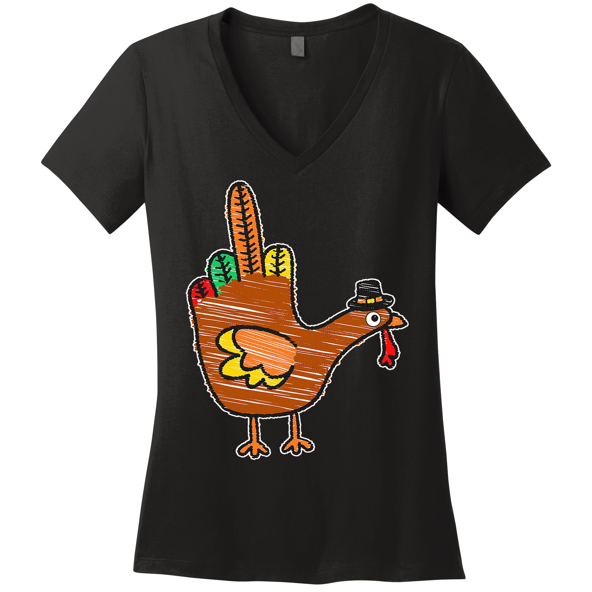 Thanksgiving Turkey Bird Middle Finger Women's V-Neck T-Shirt