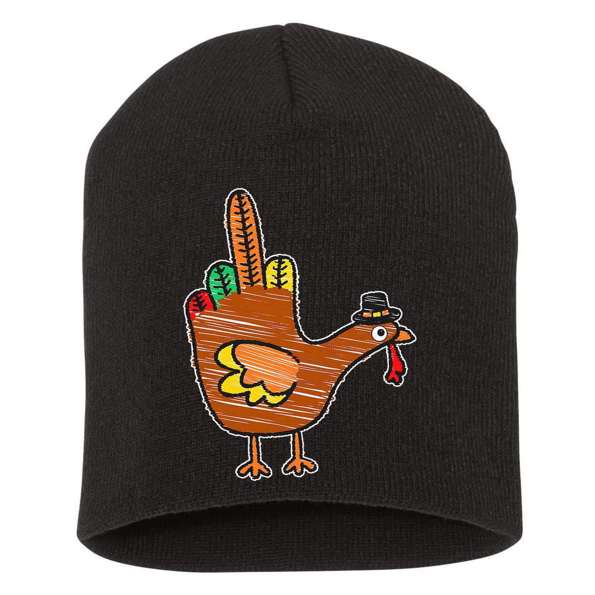 Thanksgiving Turkey Bird Middle Finger Short Acrylic Beanie