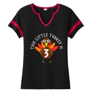 Thanksgiving Third Birthday Three Year Old Ladies Halftime Notch Neck Tee