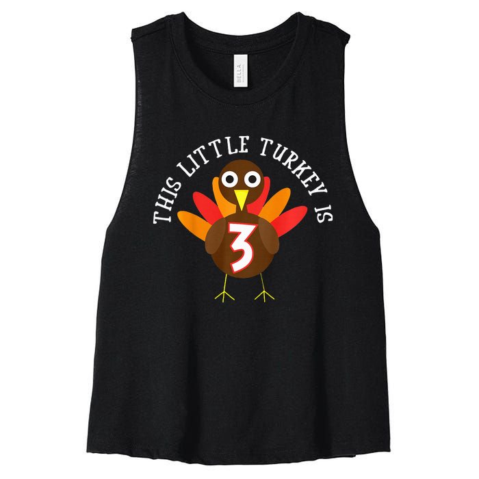 Thanksgiving Third Birthday Three Year Old Women's Racerback Cropped Tank