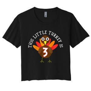 Thanksgiving Third Birthday Three Year Old Women's Crop Top Tee