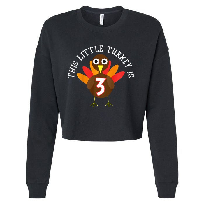 Thanksgiving Third Birthday Three Year Old Cropped Pullover Crew