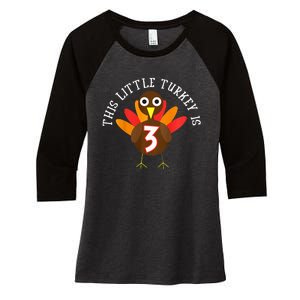 Thanksgiving Third Birthday Three Year Old Women's Tri-Blend 3/4-Sleeve Raglan Shirt