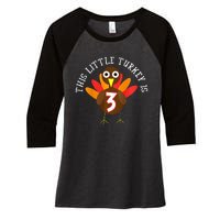 Thanksgiving Third Birthday Three Year Old Women's Tri-Blend 3/4-Sleeve Raglan Shirt