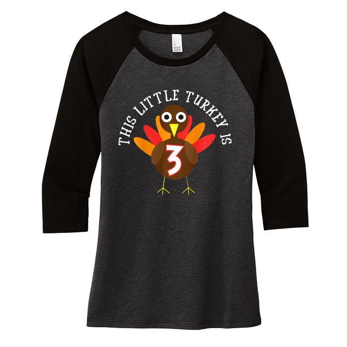 Thanksgiving Third Birthday Three Year Old Women's Tri-Blend 3/4-Sleeve Raglan Shirt