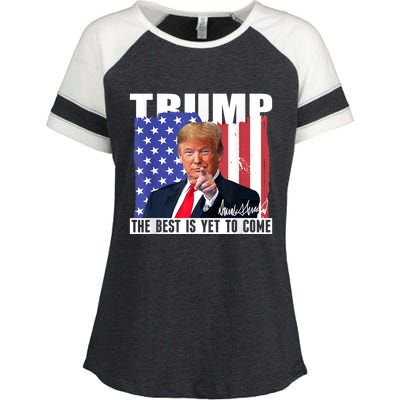 Trump The Best Is Yet To Come Usa Flag Donald Trump Enza Ladies Jersey Colorblock Tee