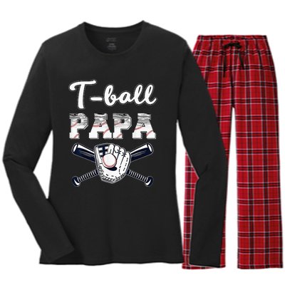 TBall Tee Ball Papa Baseball Dad Game Day Father's Day Women's Long Sleeve Flannel Pajama Set 