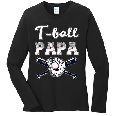 TBall Tee Ball Papa Baseball Dad Game Day Father's Day Ladies Long Sleeve Shirt