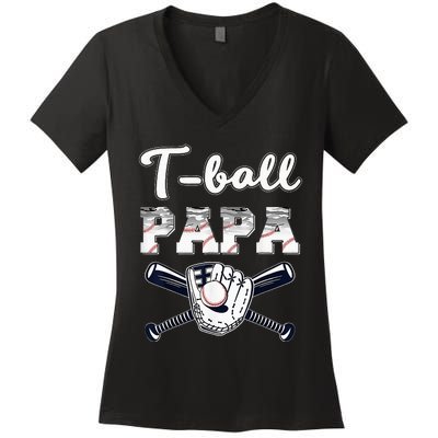 TBall Tee Ball Papa Baseball Dad Game Day Father's Day Women's V-Neck T-Shirt