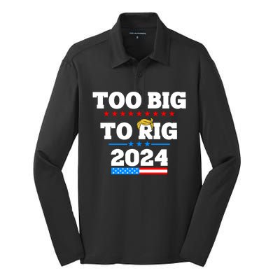 Trump Too Big To Rig 2024 Silk Touch Performance Long Sleeve Polo