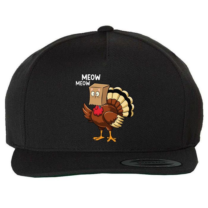 Thanksgiving Turkey Cat Meow Funnythanksgiving Wool Snapback Cap