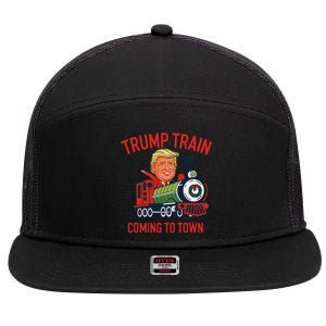 Trump Train Coming To Town Funny Christmas Santa Claus Trump 7 Panel Mesh Trucker Snapback Hat