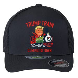 Trump Train Coming To Town Funny Christmas Santa Claus Trump Flexfit Unipanel Trucker Cap