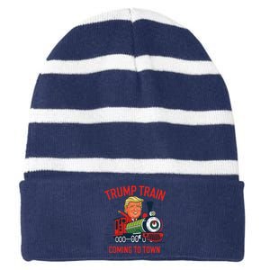 Trump Train Coming To Town Funny Christmas Santa Claus Trump Striped Beanie with Solid Band