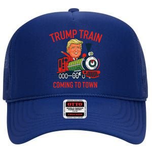 Trump Train Coming To Town Funny Christmas Santa Claus Trump High Crown Mesh Back Trucker Hat