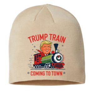 Trump Train Coming To Town Funny Christmas Santa Claus Trump Sustainable Beanie