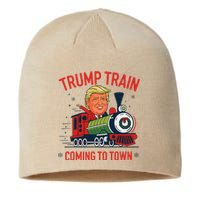 Trump Train Coming To Town Funny Christmas Santa Claus Trump Sustainable Beanie