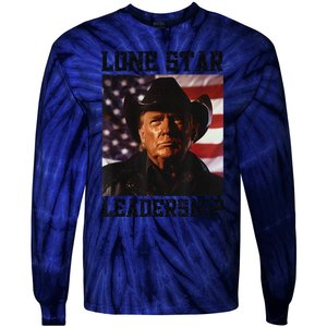 Texan Trump Cow Hat Us Flag Southern Lone Star Leadership Tie-Dye Long Sleeve Shirt