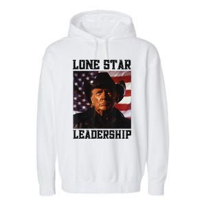 Texan Trump Cow Hat Us Flag Southern Lone Star Leadership Garment-Dyed Fleece Hoodie