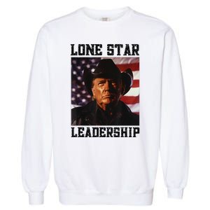 Texan Trump Cow Hat Us Flag Southern Lone Star Leadership Garment-Dyed Sweatshirt