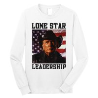 Texan Trump Cow Hat Us Flag Southern Lone Star Leadership Long Sleeve Shirt