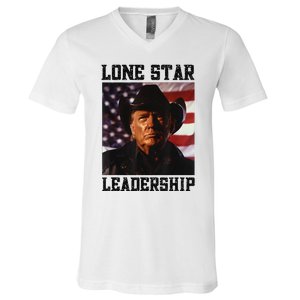 Texan Trump Cow Hat Us Flag Southern Lone Star Leadership V-Neck T-Shirt