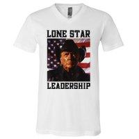 Texan Trump Cow Hat Us Flag Southern Lone Star Leadership V-Neck T-Shirt