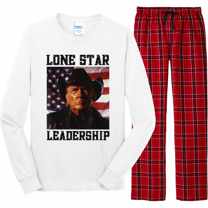 Texan Trump Cow Hat Us Flag Southern Lone Star Leadership Long Sleeve Pajama Set