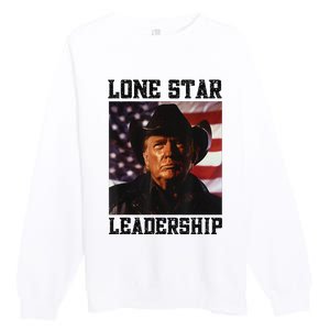 Texan Trump Cow Hat Us Flag Southern Lone Star Leadership Premium Crewneck Sweatshirt