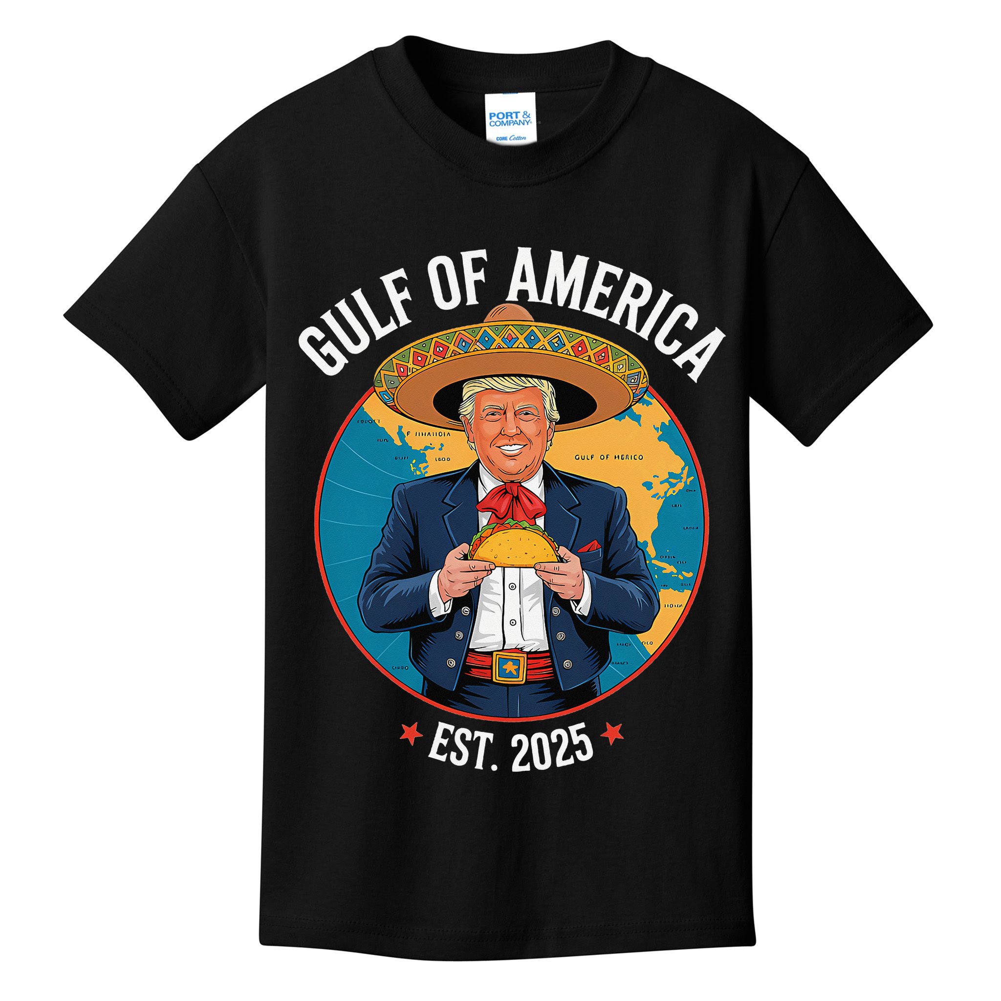 Trump Tacos Cinco De Mayo Gulf Of Us America Est 2025 Kids T-Shirt