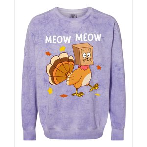 Thanksgiving Turkey Cat Meow Funny Thanksgiving Colorblast Crewneck Sweatshirt