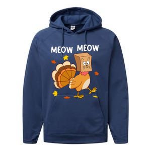 Thanksgiving Turkey Cat Meow Funny Thanksgiving Performance Fleece Hoodie