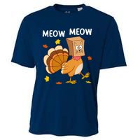 Thanksgiving Turkey Cat Meow Funny Thanksgiving Cooling Performance Crew T-Shirt