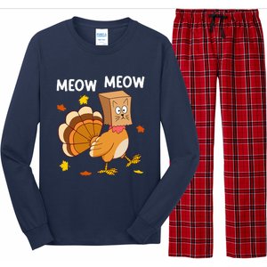 Thanksgiving Turkey Cat Meow Funny Thanksgiving Long Sleeve Pajama Set