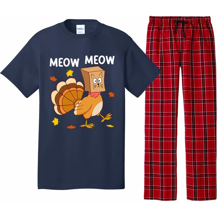 Thanksgiving Turkey Cat Meow Funny Thanksgiving Pajama Set