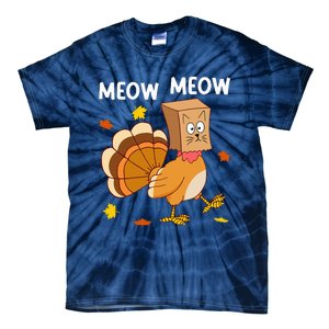 Thanksgiving Turkey Cat Meow Funny Thanksgiving Tie-Dye T-Shirt