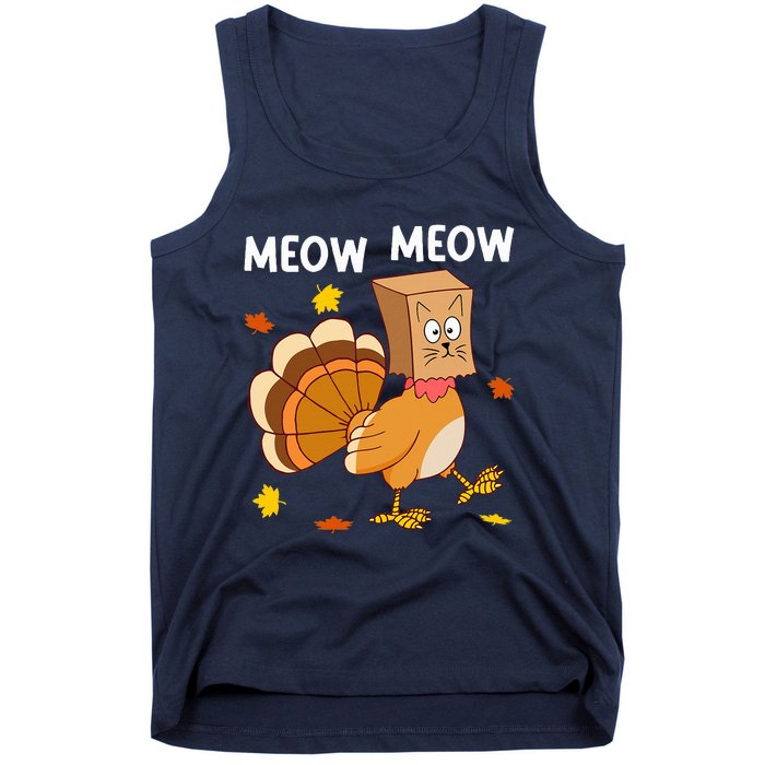 Thanksgiving Turkey Cat Meow Funny Thanksgiving Tank Top