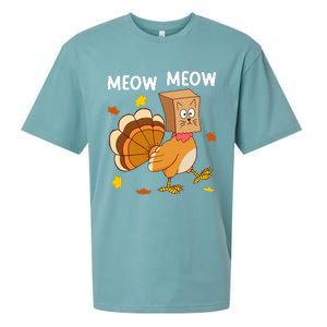 Thanksgiving Turkey Cat Meow Funny Thanksgiving Sueded Cloud Jersey T-Shirt