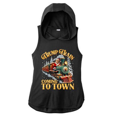 Trump Train Christmas Coming To Town Santa Trump 2024 Xmas Ladies PosiCharge Tri-Blend Wicking Draft Hoodie Tank