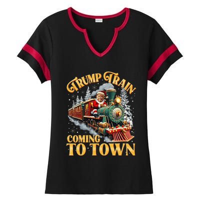 Trump Train Christmas Coming To Town Santa Trump 2024 Xmas Ladies Halftime Notch Neck Tee