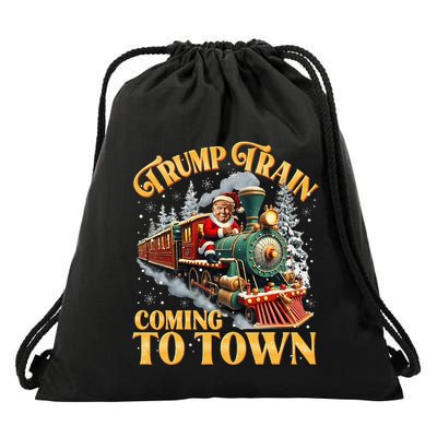 Trump Train Christmas Coming To Town Santa Trump 2024 Xmas Drawstring Bag
