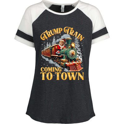 Trump Train Christmas Coming To Town Santa Trump 2024 Xmas Enza Ladies Jersey Colorblock Tee