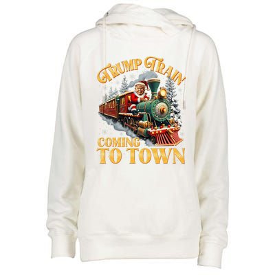 Trump Train Christmas Coming To Town Santa Trump 2024 Xmas Womens Funnel Neck Pullover Hood