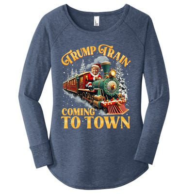 Trump Train Christmas Coming To Town Santa Trump 2024 Xmas Women's Perfect Tri Tunic Long Sleeve Shirt