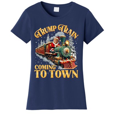 Trump Train Christmas Coming To Town Santa Trump 2024 Xmas Women's T-Shirt