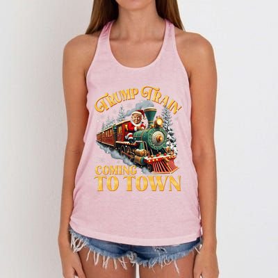 Trump Train Christmas Coming To Town Santa Trump 2024 Xmas Women's Knotted Racerback Tank