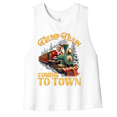 Trump Train Christmas Coming To Town Santa Trump 2024 Xmas Women's Racerback Cropped Tank