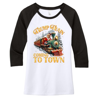 Trump Train Christmas Coming To Town Santa Trump 2024 Xmas Women's Tri-Blend 3/4-Sleeve Raglan Shirt